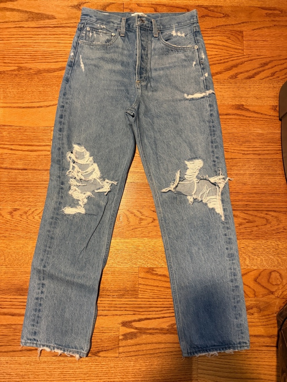 AGOLDE 90s Mid Rise Distressed Straight Leg Jeans Light Wash Size 26 VGUC